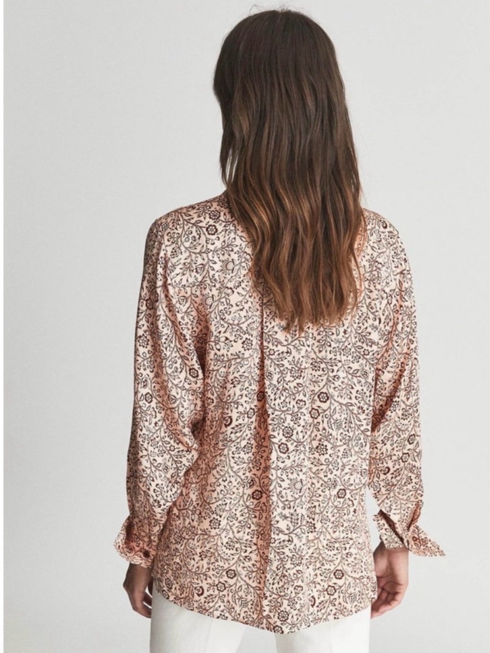 Reiss Peach Paisley Ruffle-Neck Blouse - Picture 5 of 8